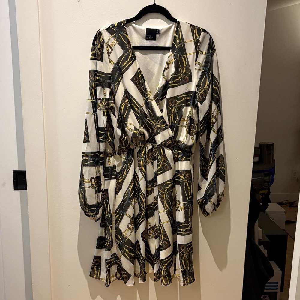 ASOS Curve Long Sleeve Dress - Black, White, and Gold